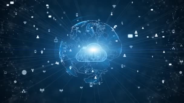 Réseau Données Sécurisé Cloud Computing Numérique Concept Cybersécurité Élément Terre — Video
