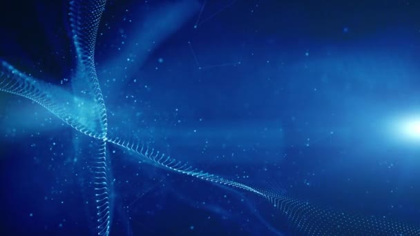 Έννοια Σύνδεσης Δικτύου Κυμάτων Και Γραμμής Μπλε Ψηφιακά Σωματίδια Σχέδιο — Αρχείο Βίντεο