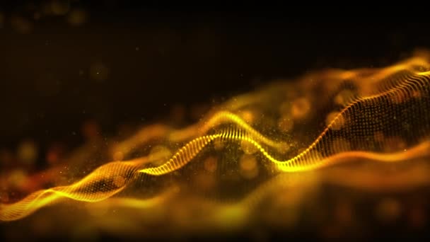 Digital Abstract Gold Color Wave Particles Flow Motion Background — Stock Video