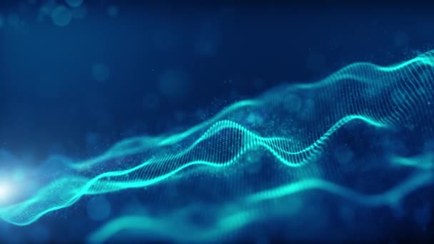 デジタル青色の粒子波の流れ抽象運動背景 — ストック動画