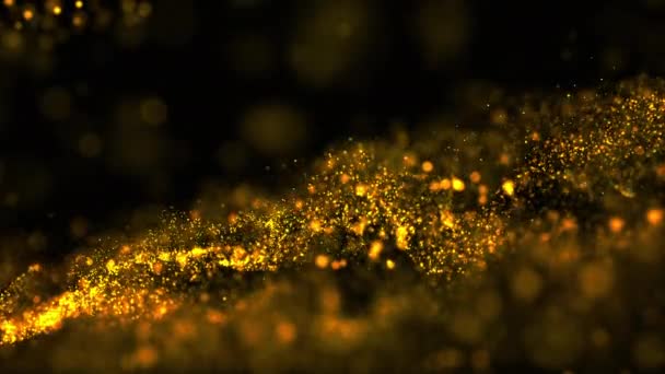 Digital Abstract Gold Color Wave Particles Flow Motion Background — Stock Video