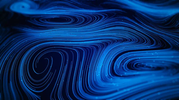 Blue color abstract background, Digital Particle and Line. Wavy backdrop curved and spiral line. Digital cyberspace background