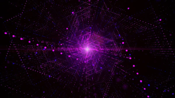 粒子と照明を備えたサイバー空間のデジタルトンネル テクノロジーネットワーク接続抽象的な背景概念 — ストック写真