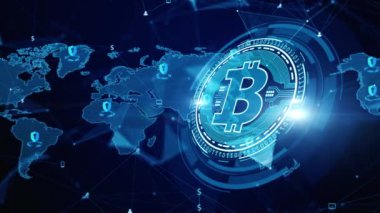 Bitcoin engelleme zinciri şifreleme dijital şifreleme, dijital para değişimi, Teknoloji ağı bağlantıları arka plan kavramı.