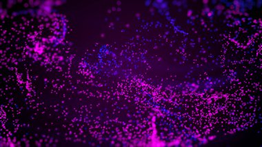 Akışkan mavi ve mor parçacıklar soyut alan derinliği ile güzel akıyor