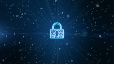 Dijital veri ağı korumasının Simge siber güvenliğini kilitle. Yüksek hızlı bağlantı veri analizi. Bağlantı arkaplanı kavramını aktaran teknoloji veri ağı.