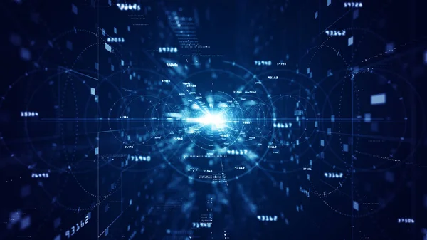 Μπλε Ψηφιακός Κυβερνοχώρος Σωματίδια Και Ψηφιακές Συνδέσεις Δικτύου Δεδομένων — Φωτογραφία Αρχείου