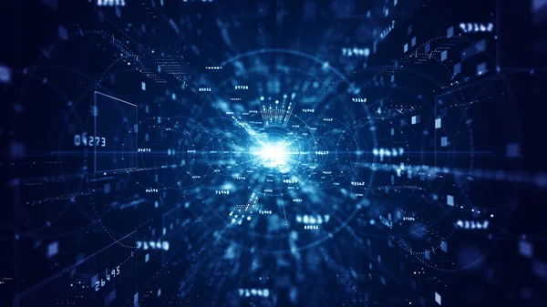 Parçacıklara Dijital Veri Ağı Bağlantılarına Sahip Mavi Dijital Siber Uzay — Stok fotoğraf