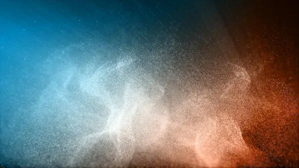 Soyut mavi ve turuncu renkli dijital parçacıklar toz arkaplanlı dalgalar