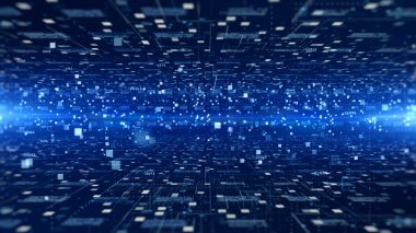 Dijital siber uzay fütüristik, dijital veri matrisi akışı ve ışıklandırma, 5g yüksek hızlı bağlantı veri analizi süreci soyut arkaplan.