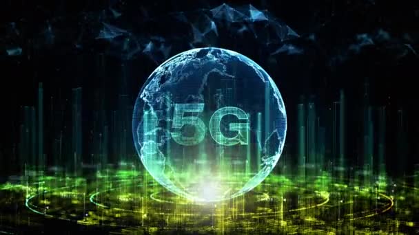 デジタルシティの5G 技術ネットワークデータ接続 デジタルネットワークとサイバーセキュリティ デジタルデータと概念的未来的背景の5G接続 — ストック動画