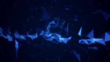 Noktalar ve çizgiler birleştirilmiş çokgen soyut arkaplan. Teknoloji Ağı Veri Bağlantısı. Mavi arkaplan üzerine gelecekçi siber uzayın animasyonu.