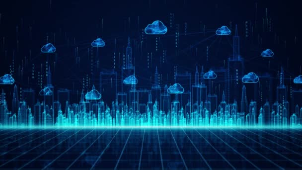 Цифрове Місто Хмарні Обчислення Використанням Штучного Інтелекту Високошвидкісного Аналізу Даних — стокове відео