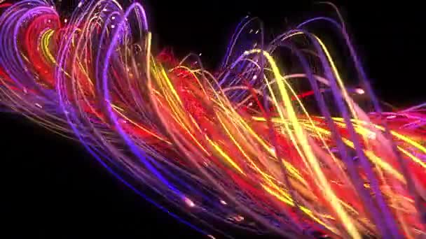 Linhas Cordas Multicoloridas Néon Digital Torcendo Fluindo Fundo Geométrico Abstracto — Vídeo de Stock