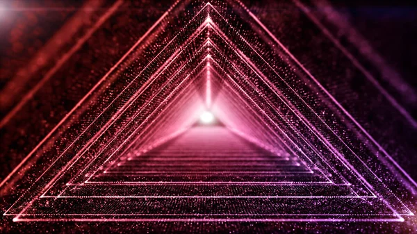 Трикутник Цифровий Тунель Кіберпростору Частинками Концепцією Освітлення Абстрактного Фону — стокове фото