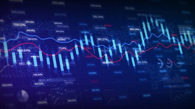Stock market financial chart with candlestick and trend lines, ideal for finance, trading, and investment concepts. 3d rendering background