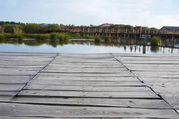 Wood Floor Perspective Lake Forest — Stock Photo, Image