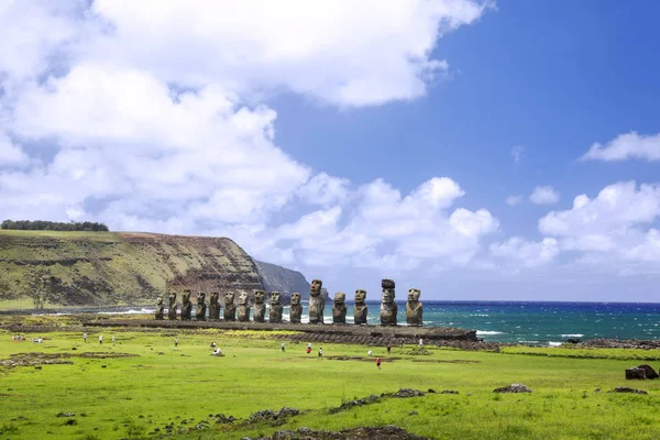 Easter Island Chile Lutego 2012 Moais Ahu Tongariki Wyspie Easter — Zdjęcie stockowe