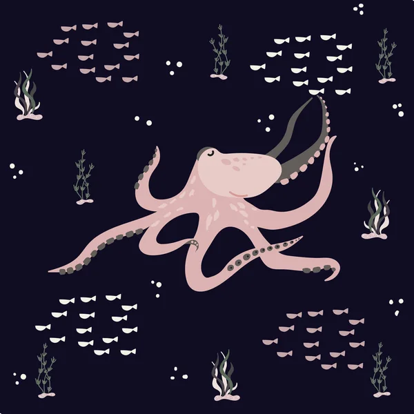 Elle çizilmiş düz sualtı dünyası.