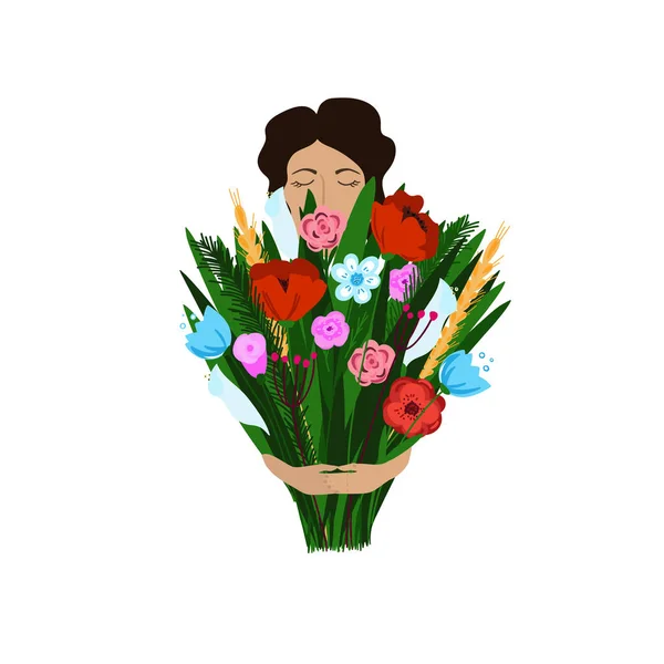 Buket çiçek karikatür tarzı. Handdrawn vektör çizim için kartpostal, poster