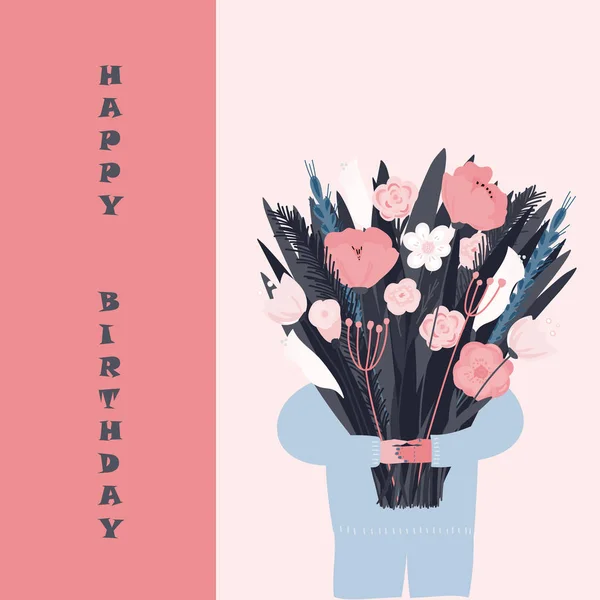Floral Bouquet Greeting Card Design Handdrawn Vector Illustratio — Stock Vector