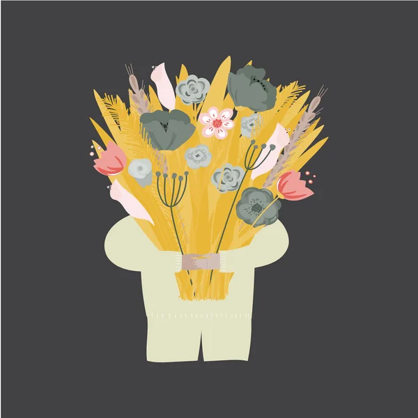 Çiçek buketi tebrik kartı tasarımı.