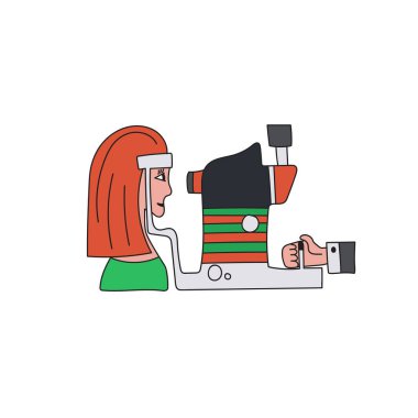 Oculist'in alımında göz basıncının ölçülmesi. Vektör çizimi.