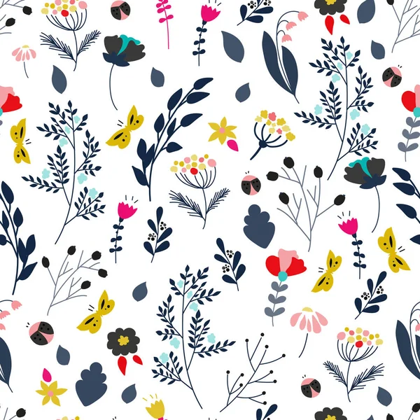 Floral Dikişsiz desen. Kağıt, tekstil baskı, duvar kağıdı sarma için botanik arka plan. Vektör Illustration.