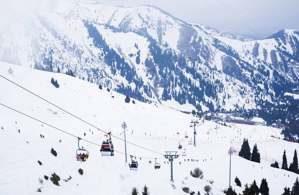 View to the ski resort Shymbulak in the mountains of Almaty city, Kazakhstan.