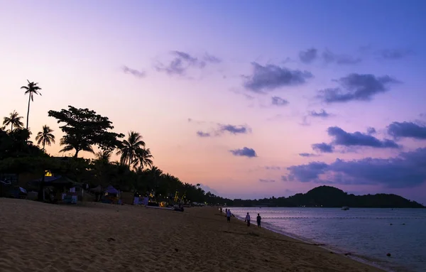 Hermosa puesta de sol púrpura en la playa tropical, Koh Samui Island, Tailandia —  Fotos de Stock