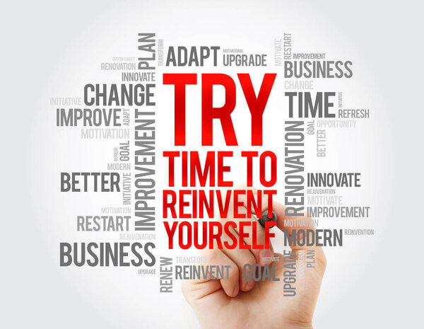 TRY - Time to Reinvent Yourself word cloud, business concept background