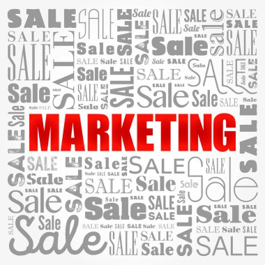 Pazarlama kelimesi bulut kolajı, iş konsepti geçmişi