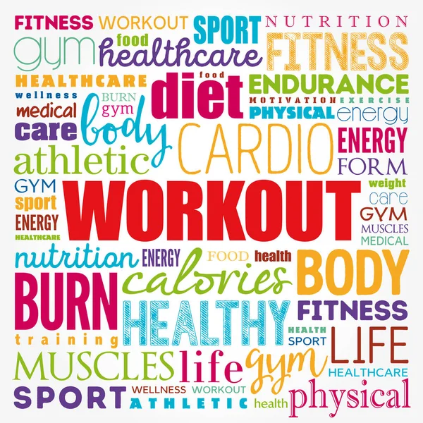 Workout Word Cloud Collage Fitness Gesundheitskonzept Hintergrund — Stockfoto