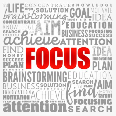 FOCUS kelime bulut kolajı, iş konsepti geçmişi
