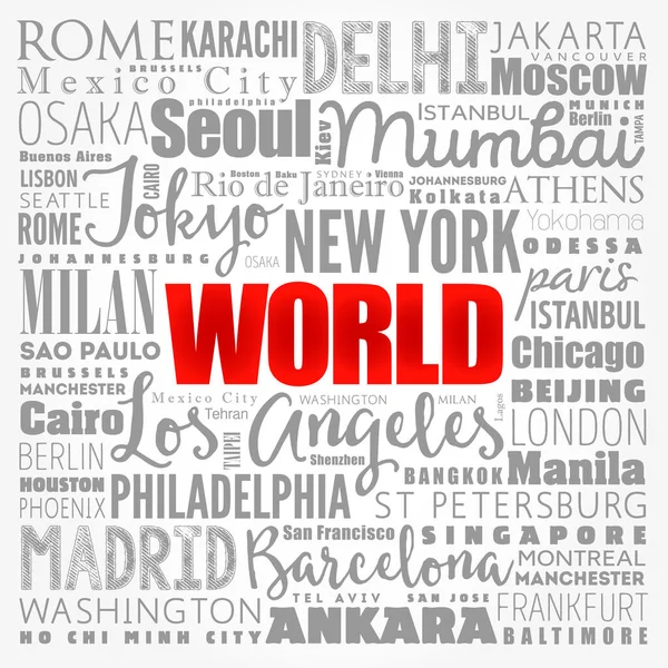 World Word Cloud Concept Made Words Noms Villes Contexte Concept — Photo