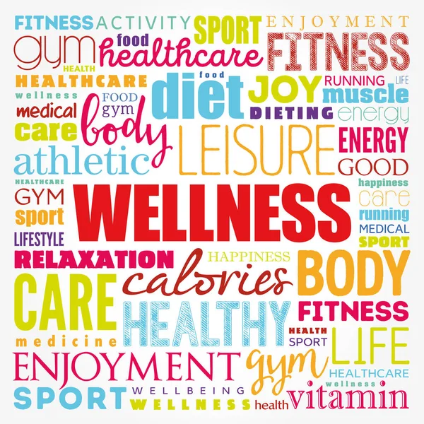 Wellness Wortwolke Fitness Sport Gesundheitskonzept Hintergrund — Stockfoto