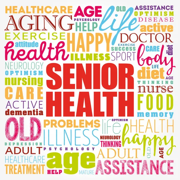 Senior Health Word Cloud Collage Κοινωνική Αντίληψη — Φωτογραφία Αρχείου