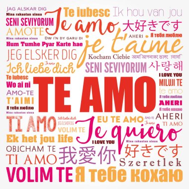 Dünyanın farklı dillerinde kelime bulutu Te amo (İspanyolca seni seviyorum)