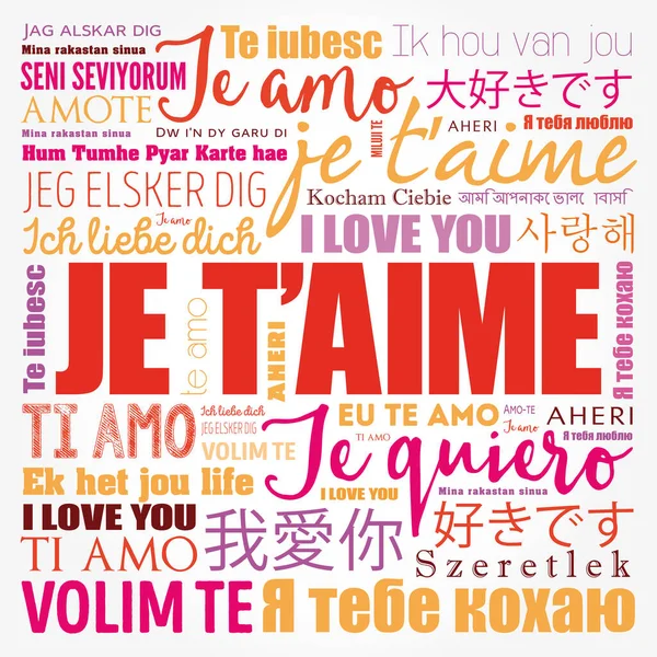 I Love You in French in different languages of the world, word cloud background