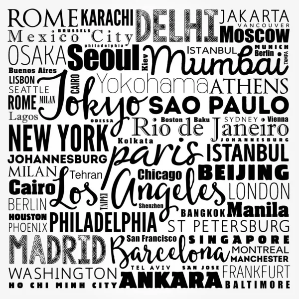 Cities World Travel Destinations Word Cloud Concept Business Background — Stock Photo, Image