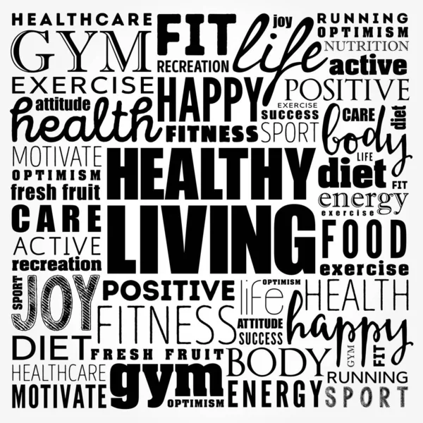 Healthy Living word cloud collage, health concept background