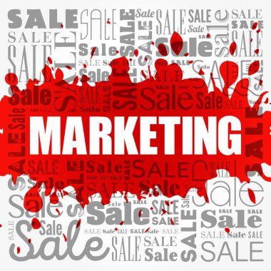 Pazarlama kelimesi bulut kolajı, iş konsepti geçmişi