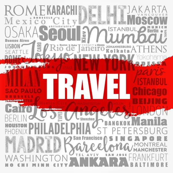 Travel Word Cloud Concept Made Words Cities Names Business Concept — Stock Photo, Image