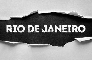 RİO DE JANEIRO 'nun cesur, kederli ve dokulu arkaplandaki kelimeleri. Seyahat, turizm, kültürel kimlik, şehir markalaşması veya Brezilya 'nın ikonik tatil beldelerinin temsili