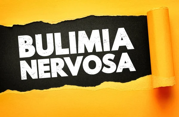 Bulimia Nervosa metni yırtık kağıt arkaplanda ortaya çıktı. Yeme bozukluğu bilinci, psikolojik ve sağlık sorunları, zihinsel sağlık desteği ve iyileşme kavramı