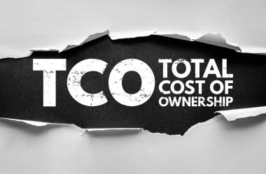 TCO Toplam Sahiplik Maliyeti yırtık kağıt tasarımı. Finansal kısaltma yaşam döngüsü harcama analizini gösteriyor. Kurumsal bütçe, yönetim ve yatırım planlama kavramı