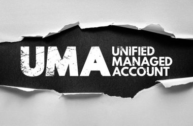 Yatırım, bankacılık, finans, portföy ve zenginlik yönetimi temaları için yırtık kağıt arkaplan üzerinde UMA Birleşik Yönetim Hesap metni kavramı