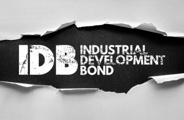 Ekonomik büyüme, kurumsal tahviller, belediye finansmanı ve proje finansmanı konuları için yırtık kağıt arkaplan üzerinde IDB Endüstriyel Kalkınma Bond metin kavramı