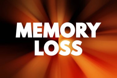 Hafıza kaybı, parlak soyut arkaplan üzerine kalın harflerle yazılmış. Sağlık ve yaşlanma farkındalığı kavramı beyin, akıl, bunama ve yaşam tarzına odaklanıyor. Etkili tasarıma sahip güçlü başlık