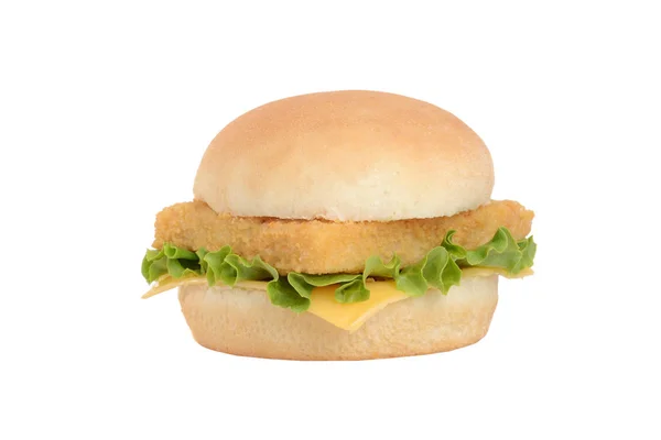 Isolierte Fischfilet Sandwich Mit Salat Und Käse — Stockfoto